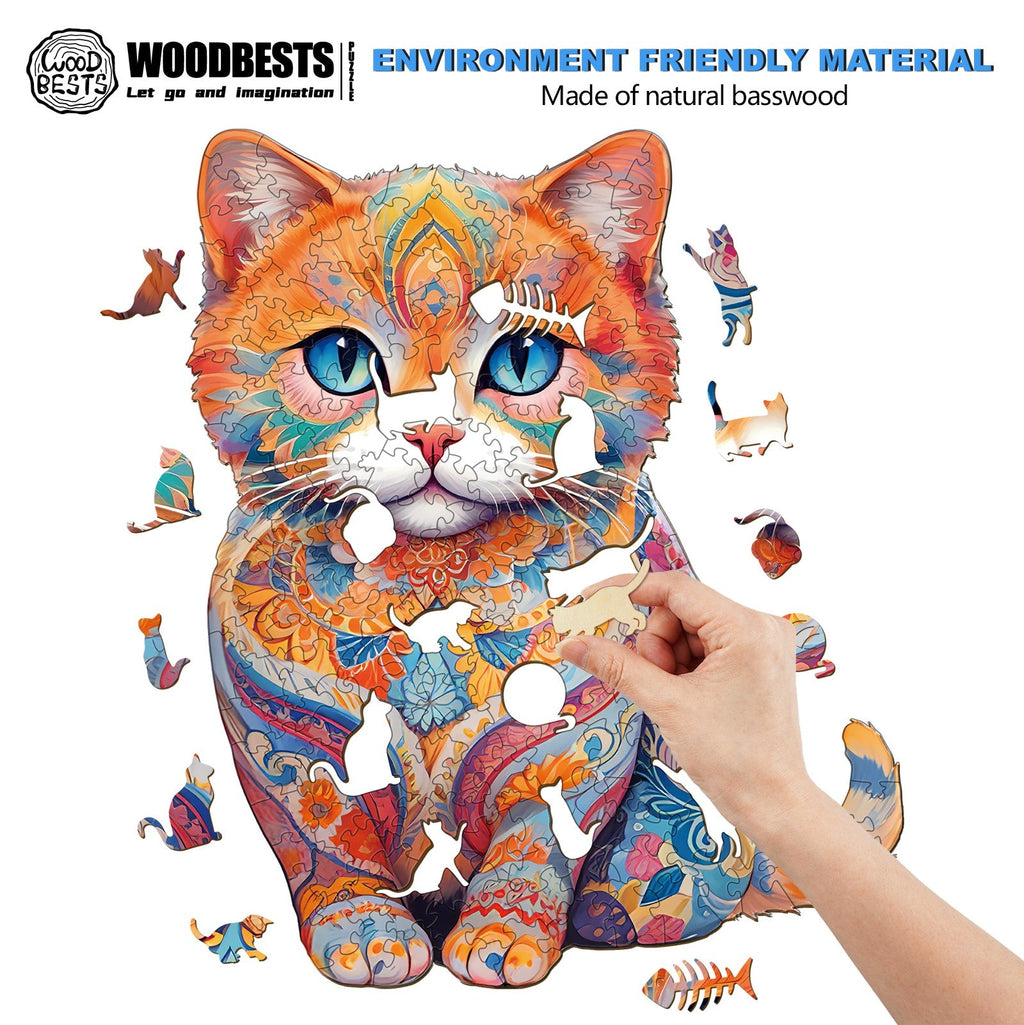 Cute Scottish Cat Wooden Jigsaw Puzzle