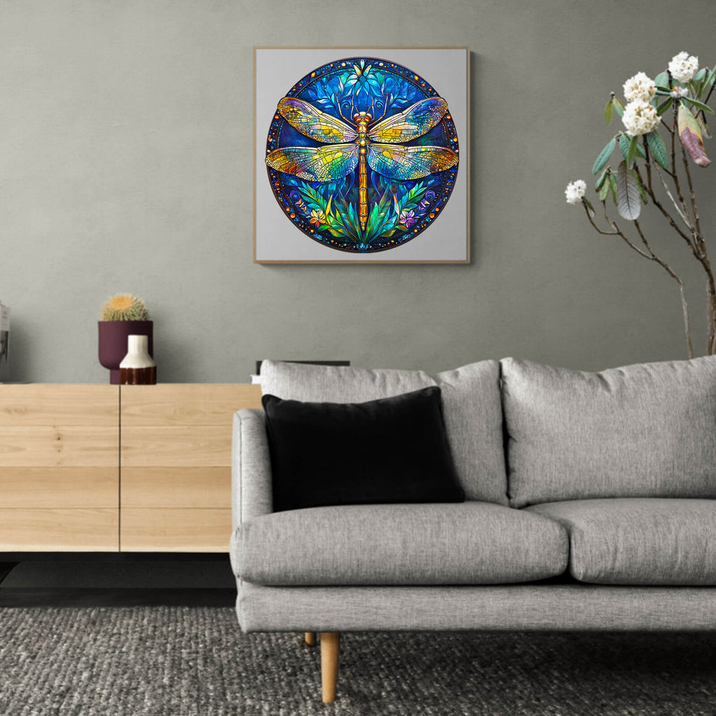 Retro dragonfly Wooden Jigsaw Puzzle