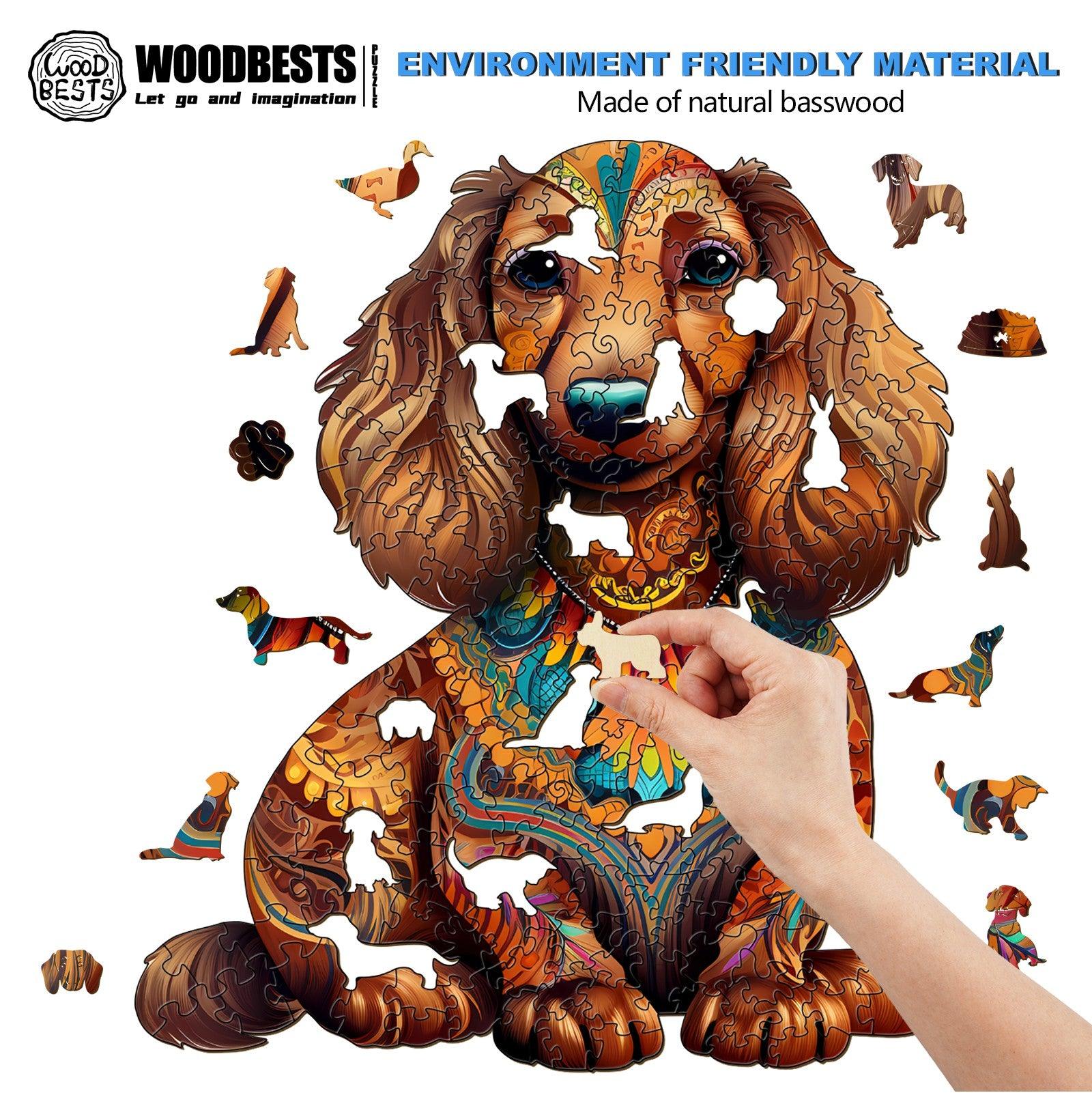 Long-haired Dachshund 2 Wooden Jigsaw Puzzle