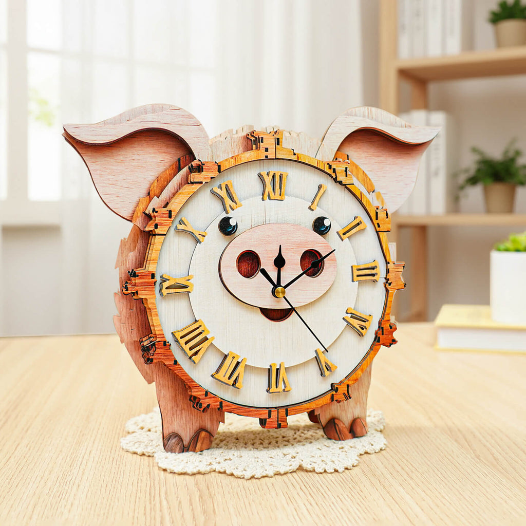 Pig – DIY Wooden Clock, 3D Puzzle Craft Kit