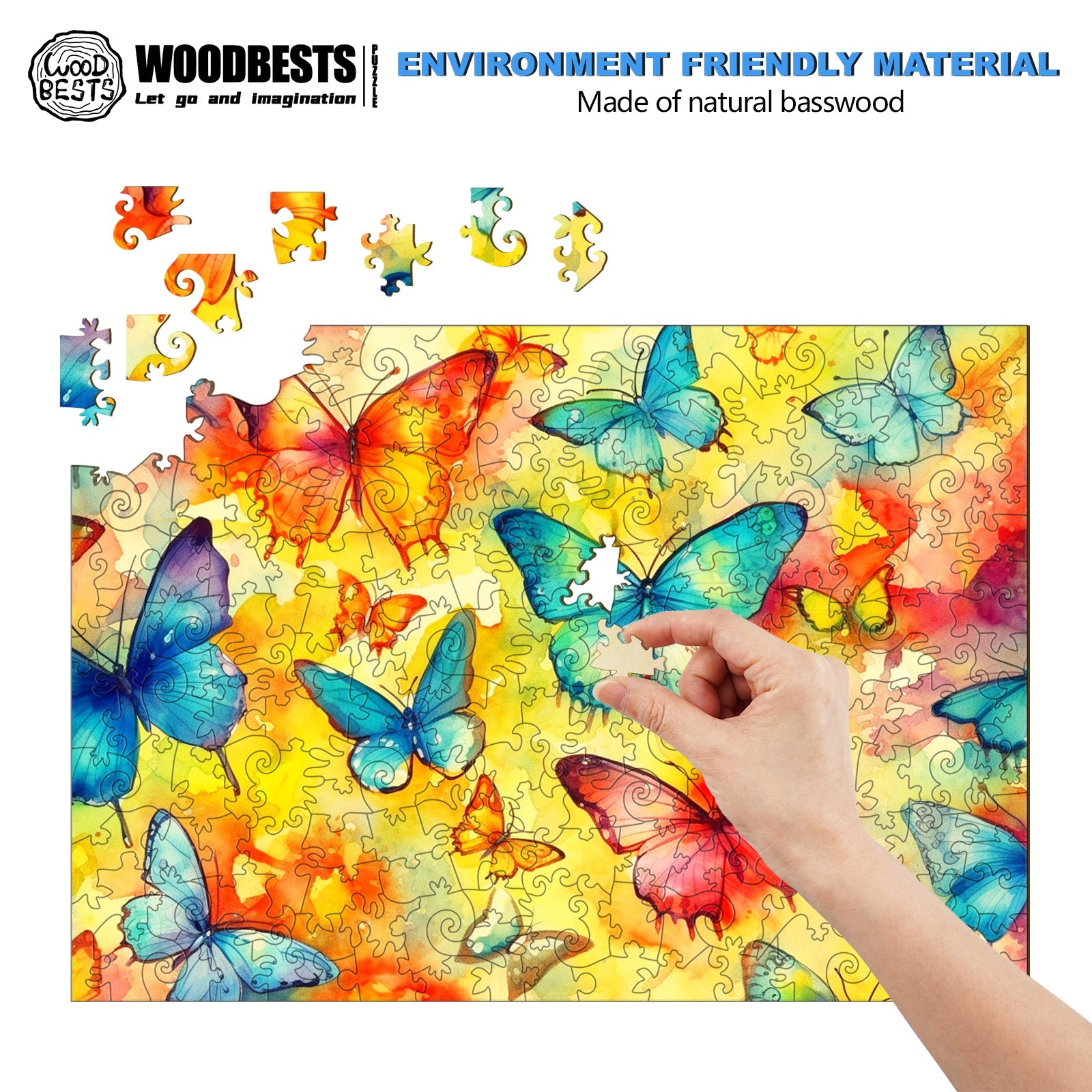 Watercolor Butterflies Wooden Jigsaw Puzzle
