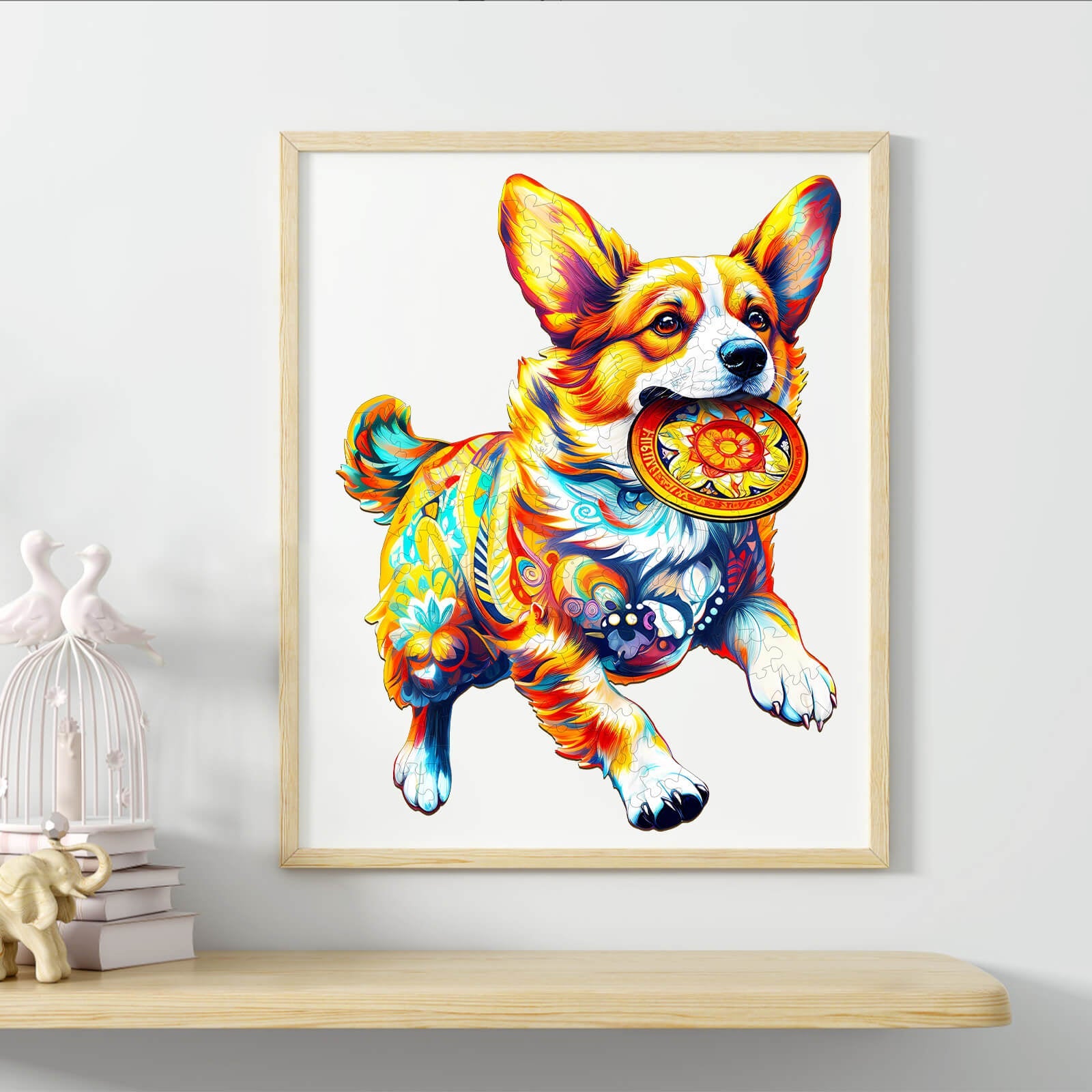 Dog Playing with Toys Wooden Jigsaw Puzzle