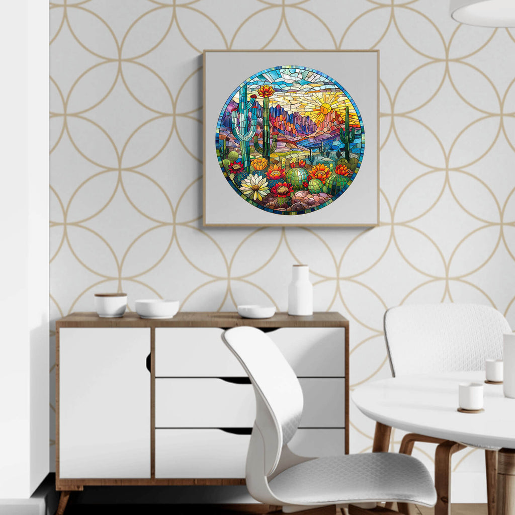 Stained Glass Cactus Wooden Jigsaw Puzzle