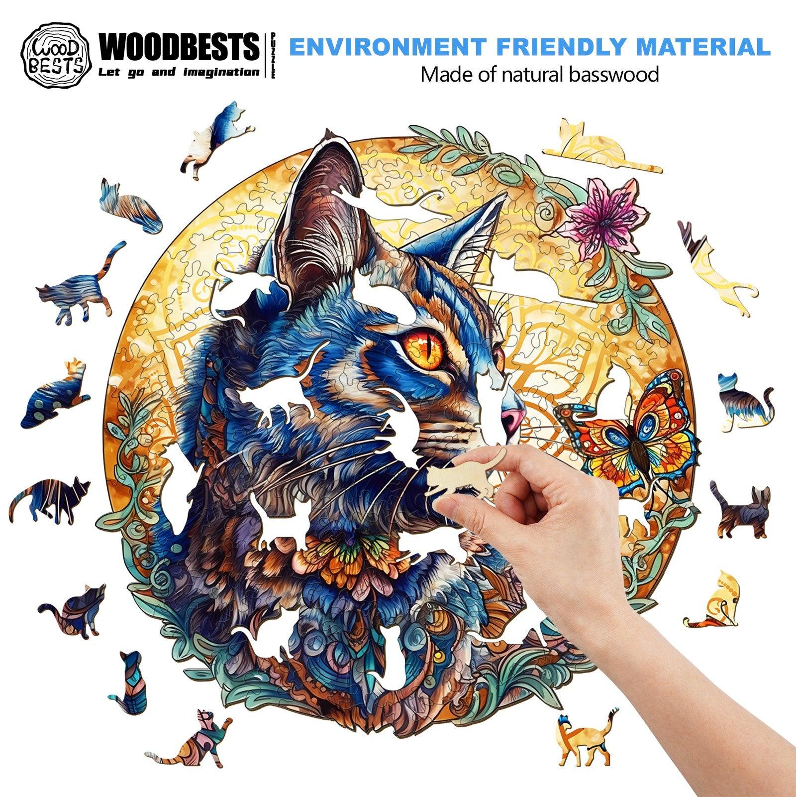 Cat and Butterfly Wooden Jigsaw Puzzle