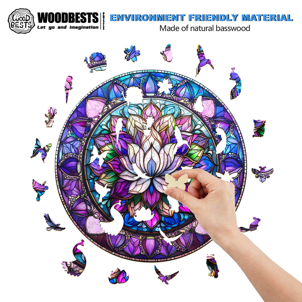 Stained Glass Lotus-2 Wooden Jigsaw Puzzle
