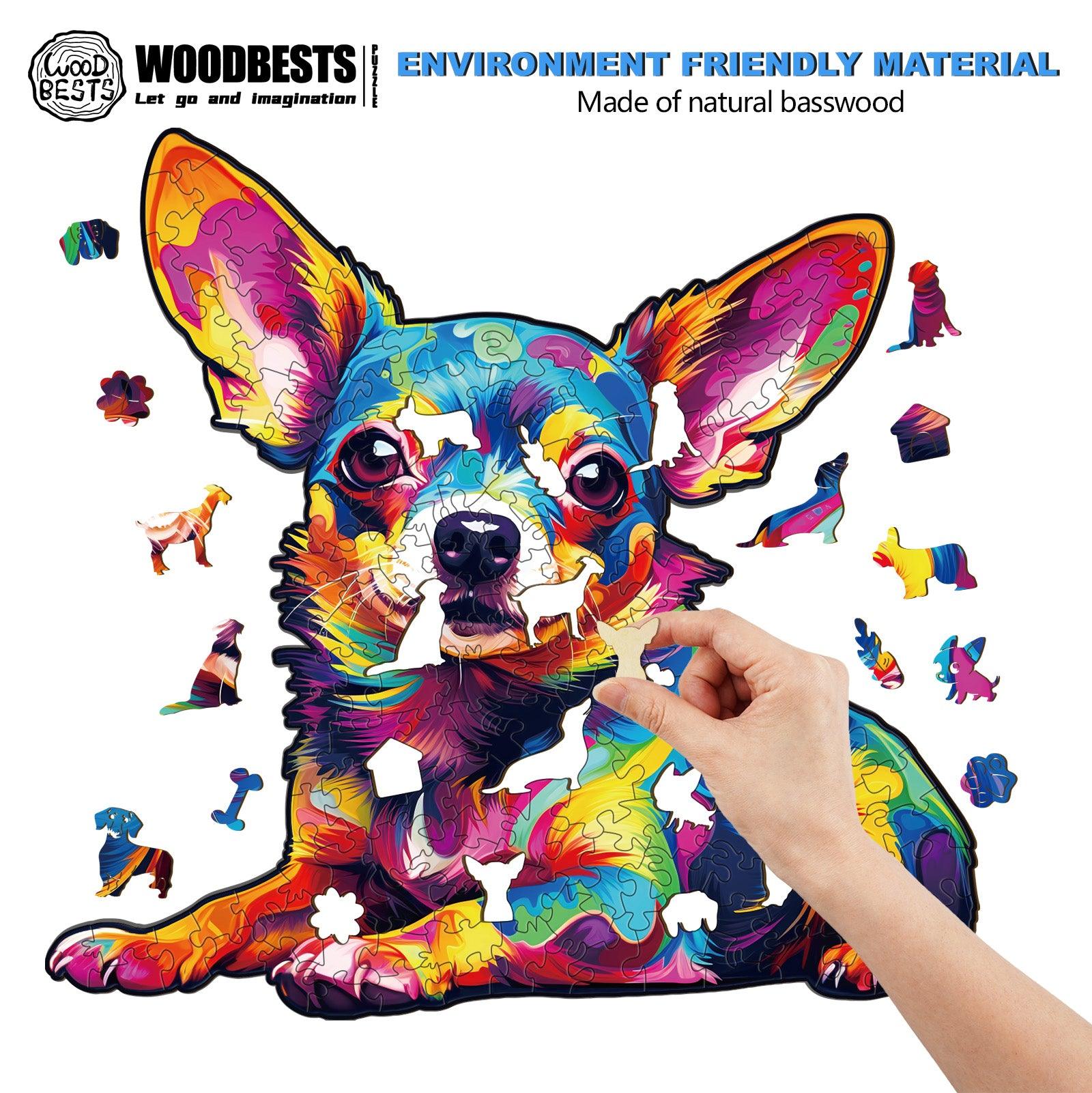Colorful Chihuahua Wooden Jigsaw Puzzle