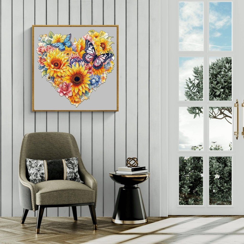 Sunflowers And Butterflies Wooden Jigsaw Puzzle