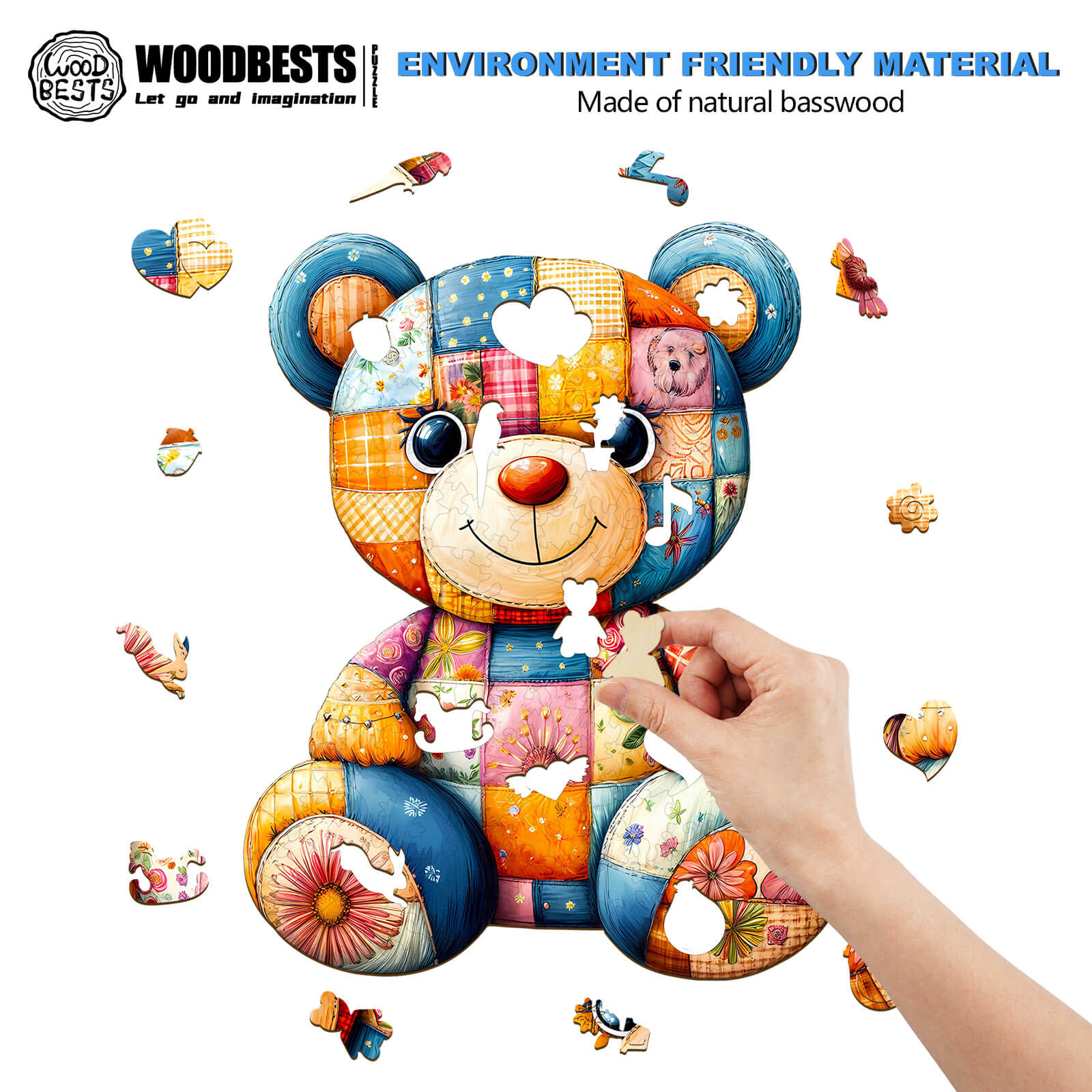 Patchwork Bear Wooden Jigsaw Puzzle