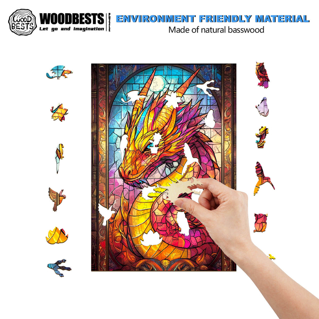Stained Glass Dragon Wooden Jigsaw Puzzle