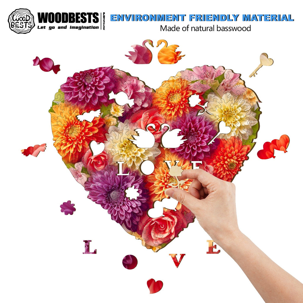 Flower Heart -2 Wooden Jigsaw Puzzle