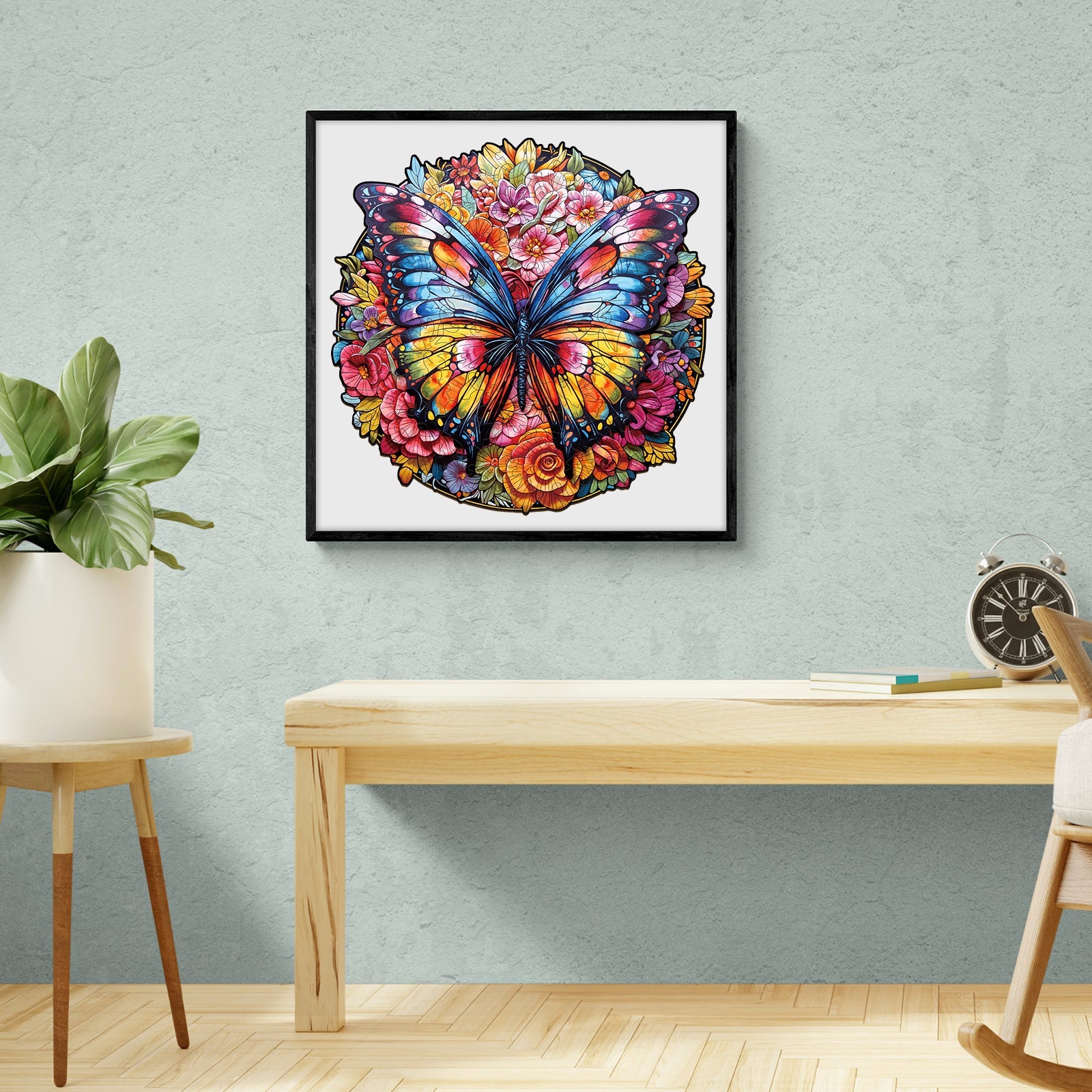 Butterfly And Flowers Wooden Jigsaw Puzzle