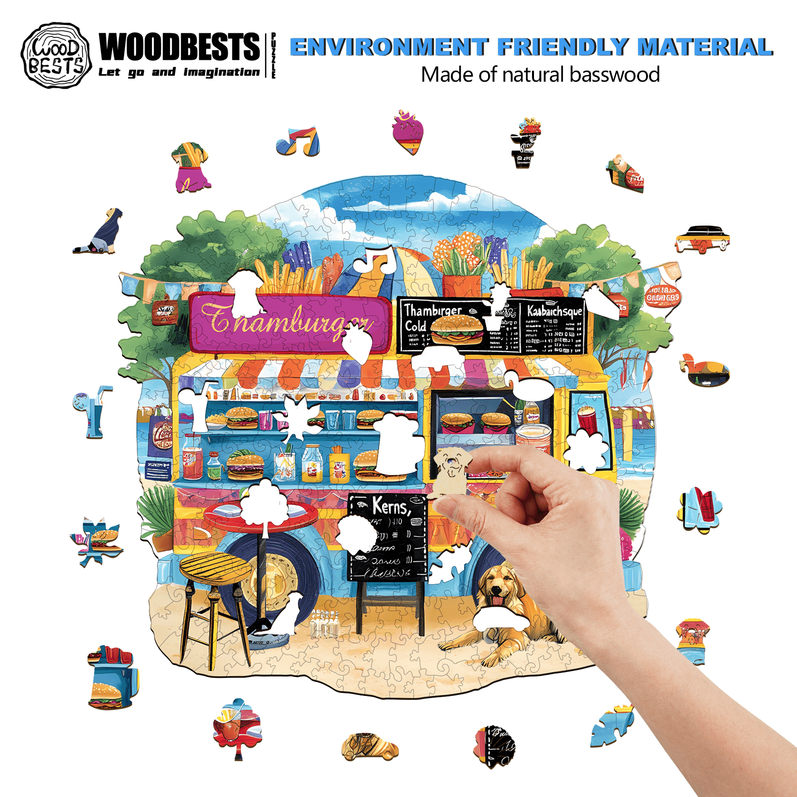 Burger Food Trucks-2 Wooden Jigsaw Puzzle