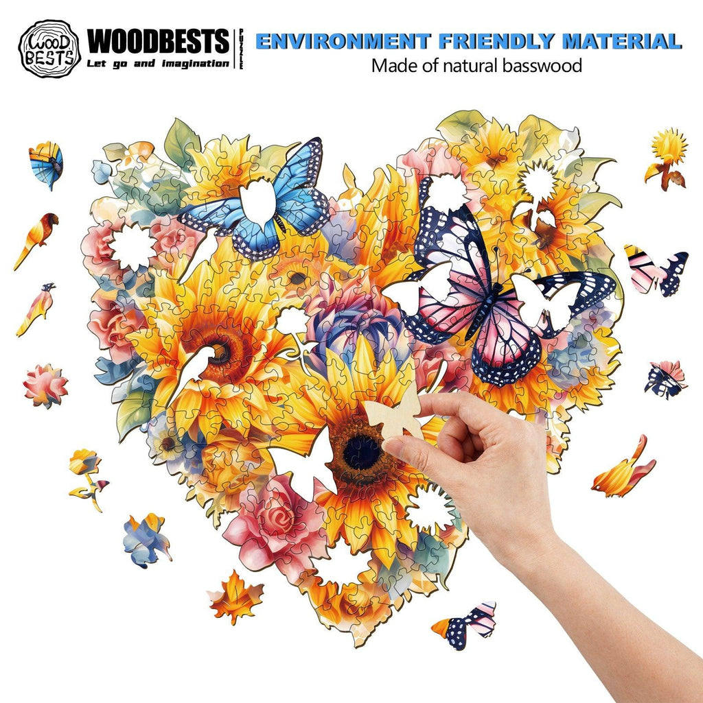 Sunflowers And Butterflies Wooden Jigsaw Puzzle