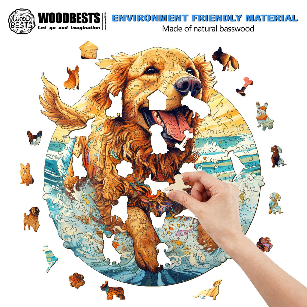 Happy Golden Retriever Wooden Jigsaw Puzzle