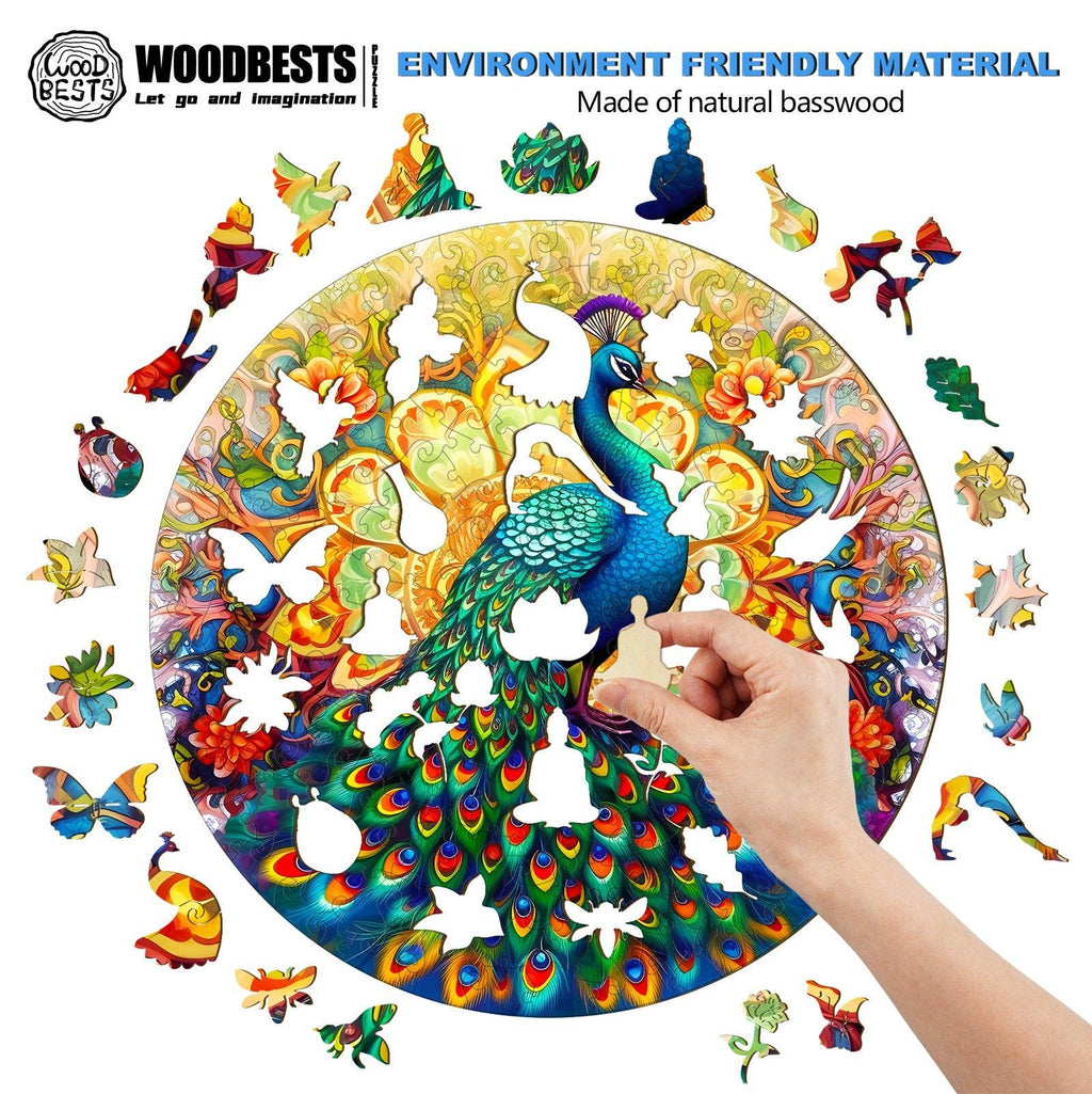 Mandala Peacock Wooden Jigsaw Puzzle