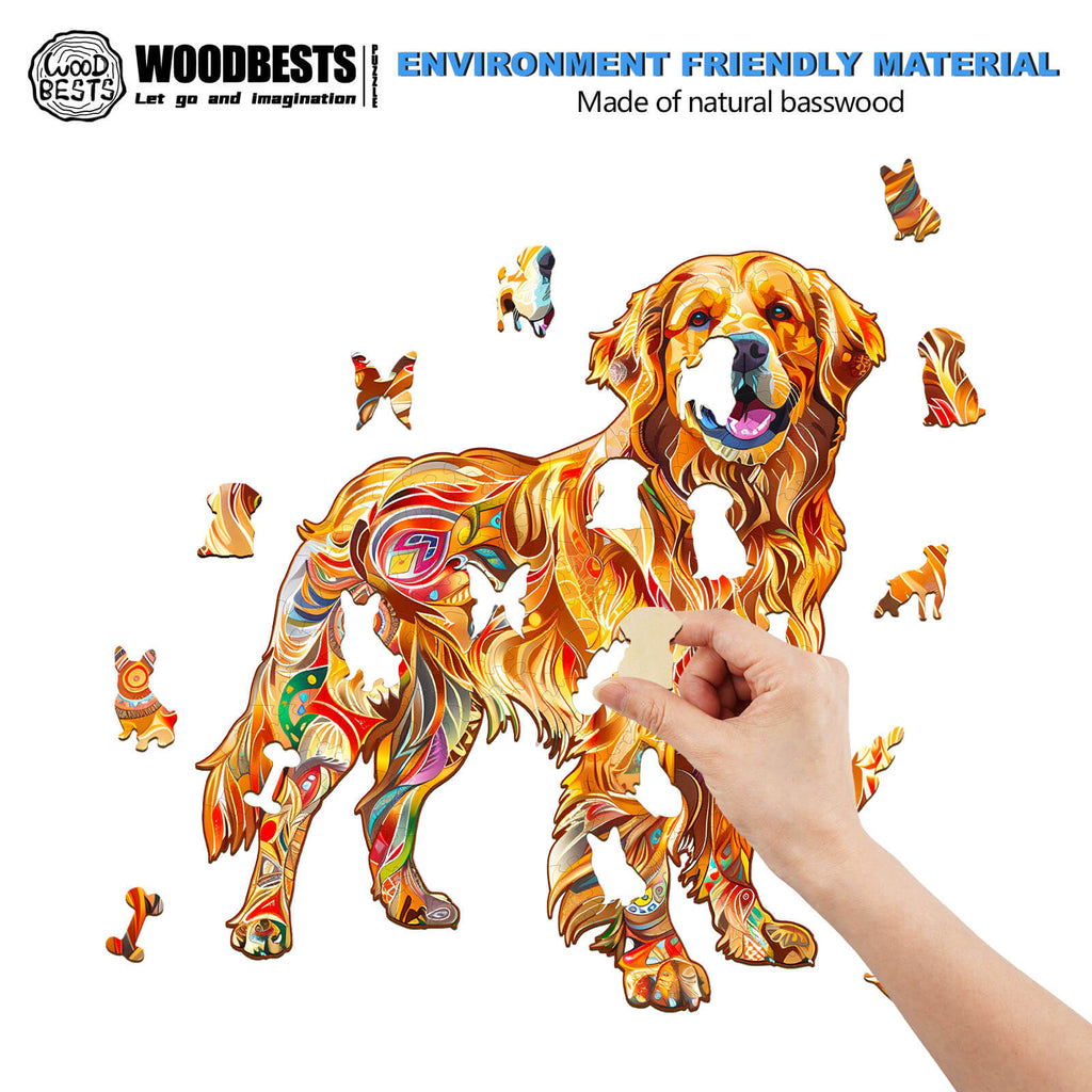 Handsome Golden Retriever Wooden Jigsaw Puzzle