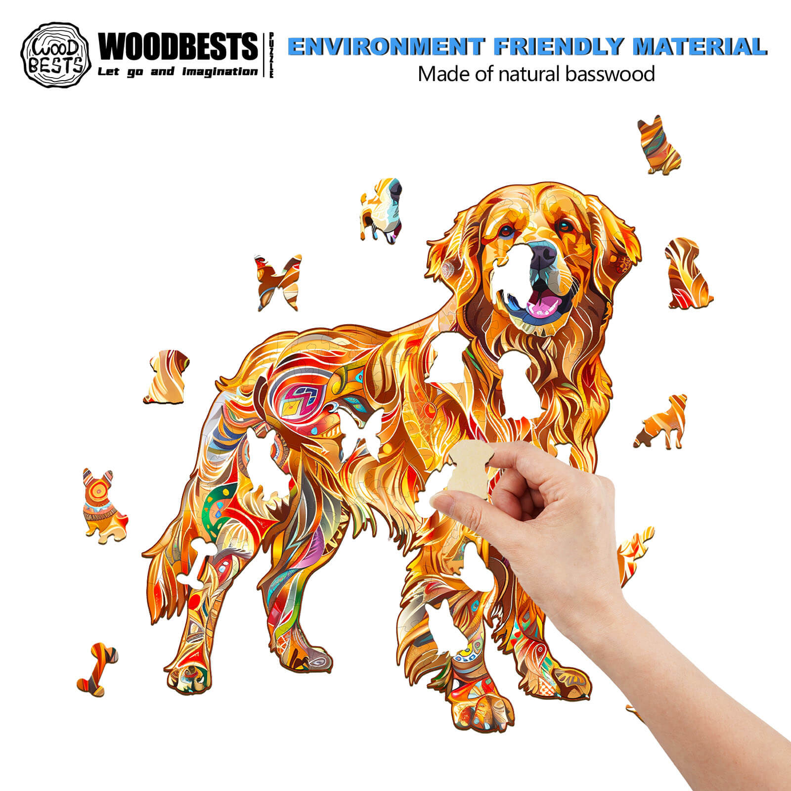 Handsome Golden Retriever Wooden Jigsaw Puzzle