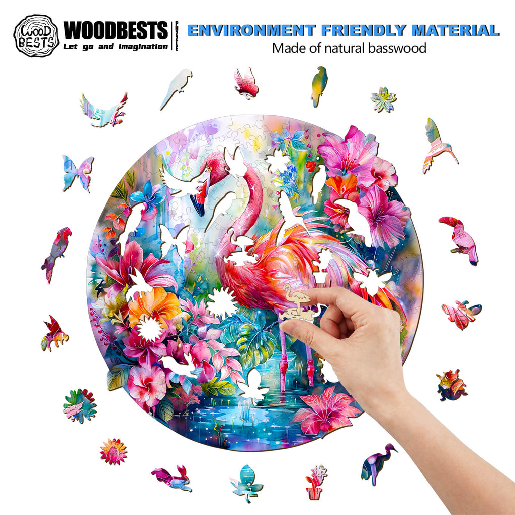 Charming Flamingo Wooden Jigsaw Puzzle