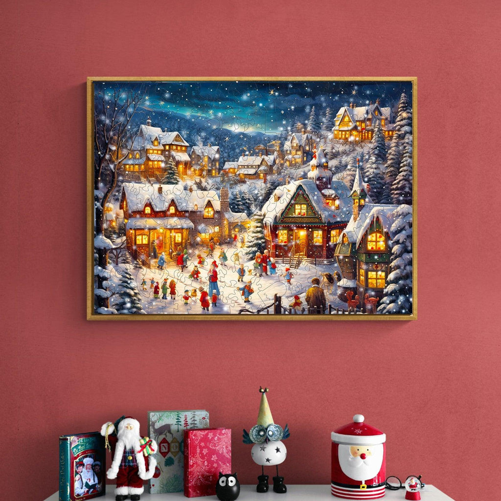 Lively Snowy Night Wooden Jigsaw Puzzle