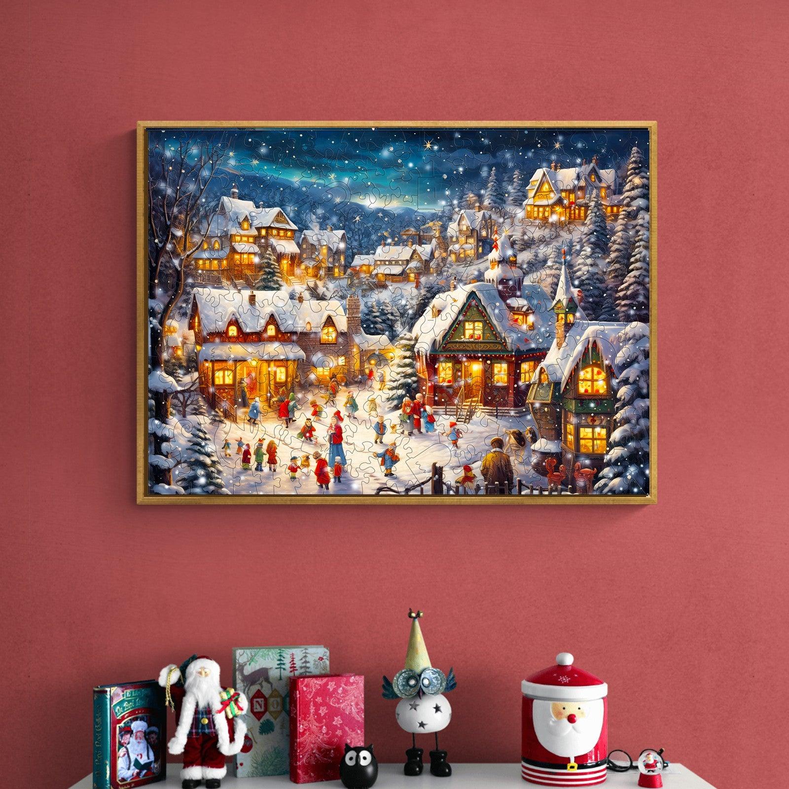 Lively Snowy Night Wooden Jigsaw Puzzle