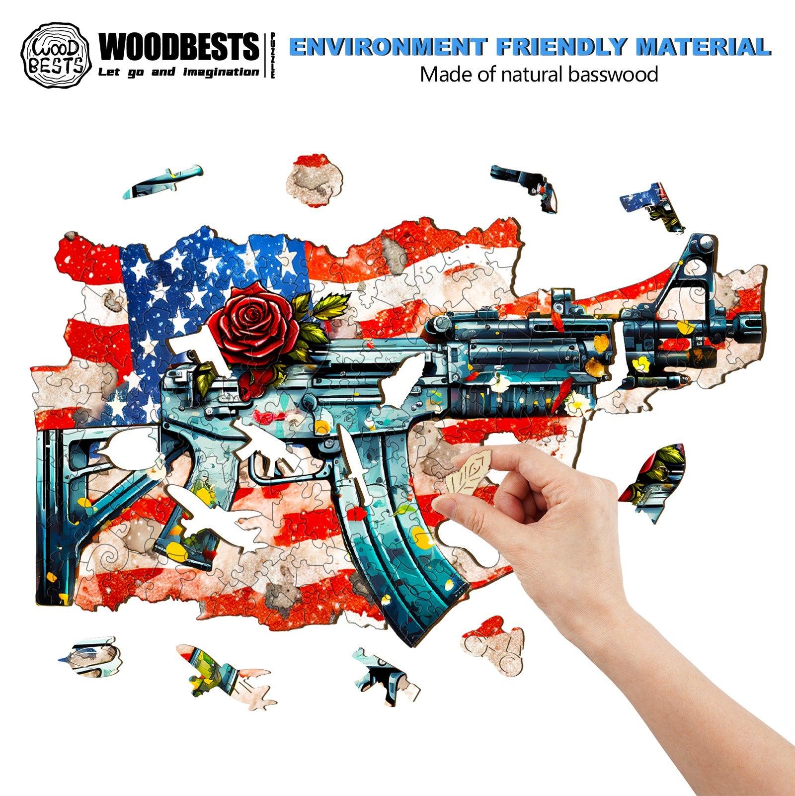 Gun And Rose Wooden Jigsaw Puzzle