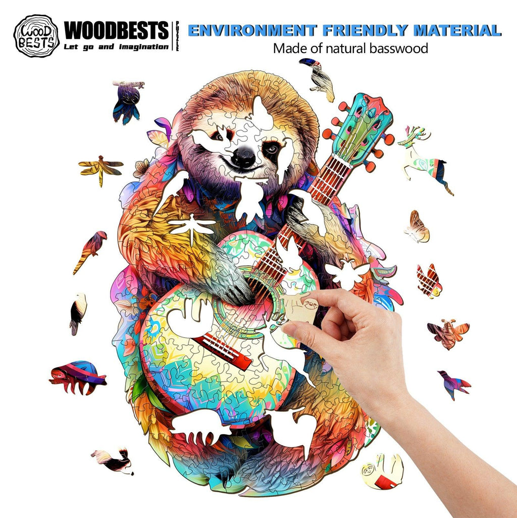 Sloth With Guitar Wooden Jigsaw Puzzle