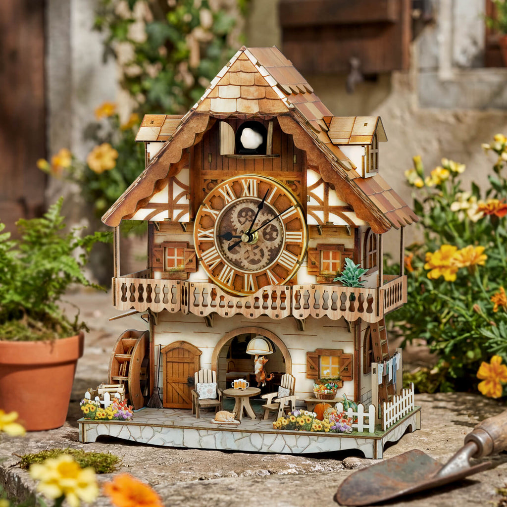 Cuckoo Calling German Cottage – DIY Wood Clock, 3D Puzzle Kit