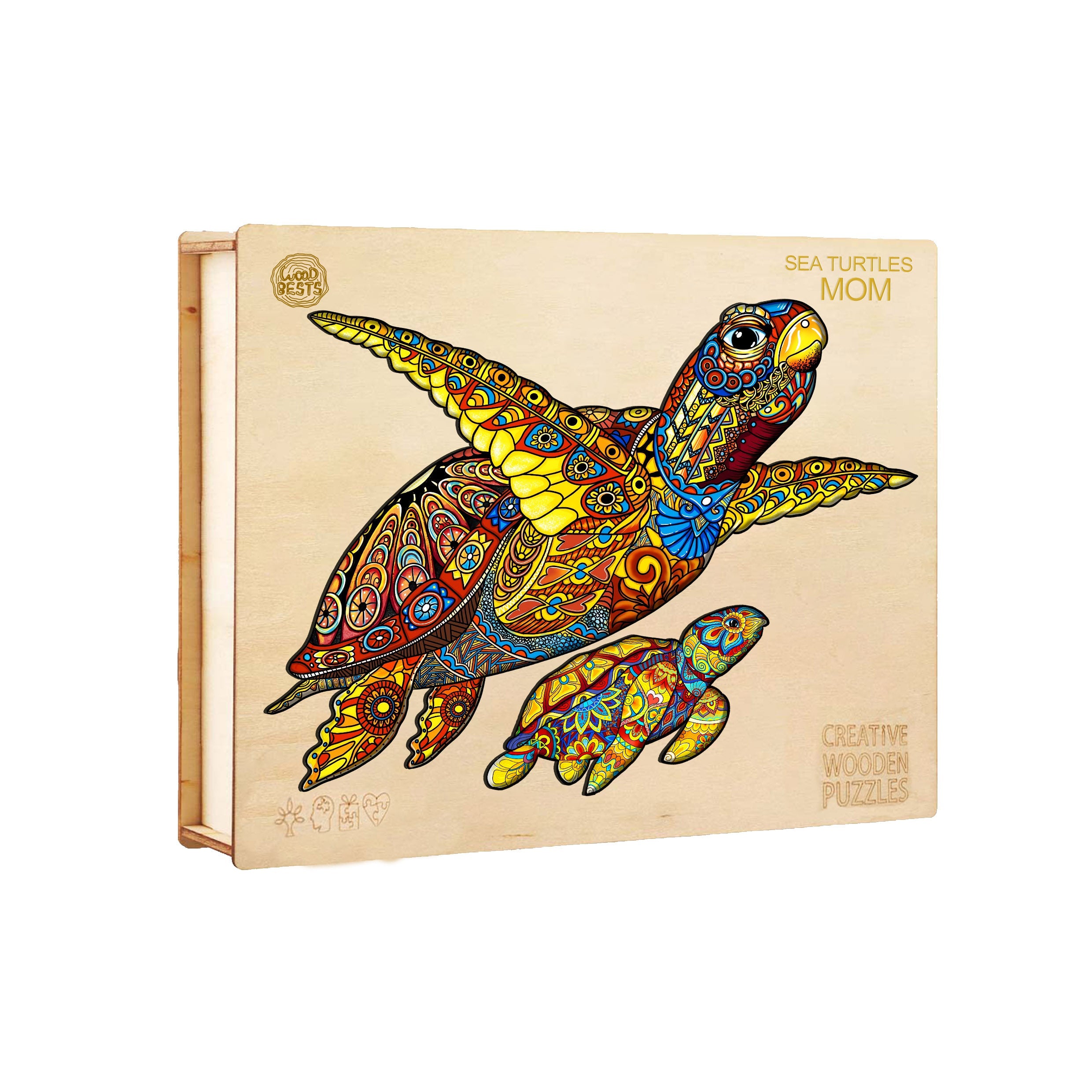 Sea Turtle Mom Wooden Jigsaw Puzzle