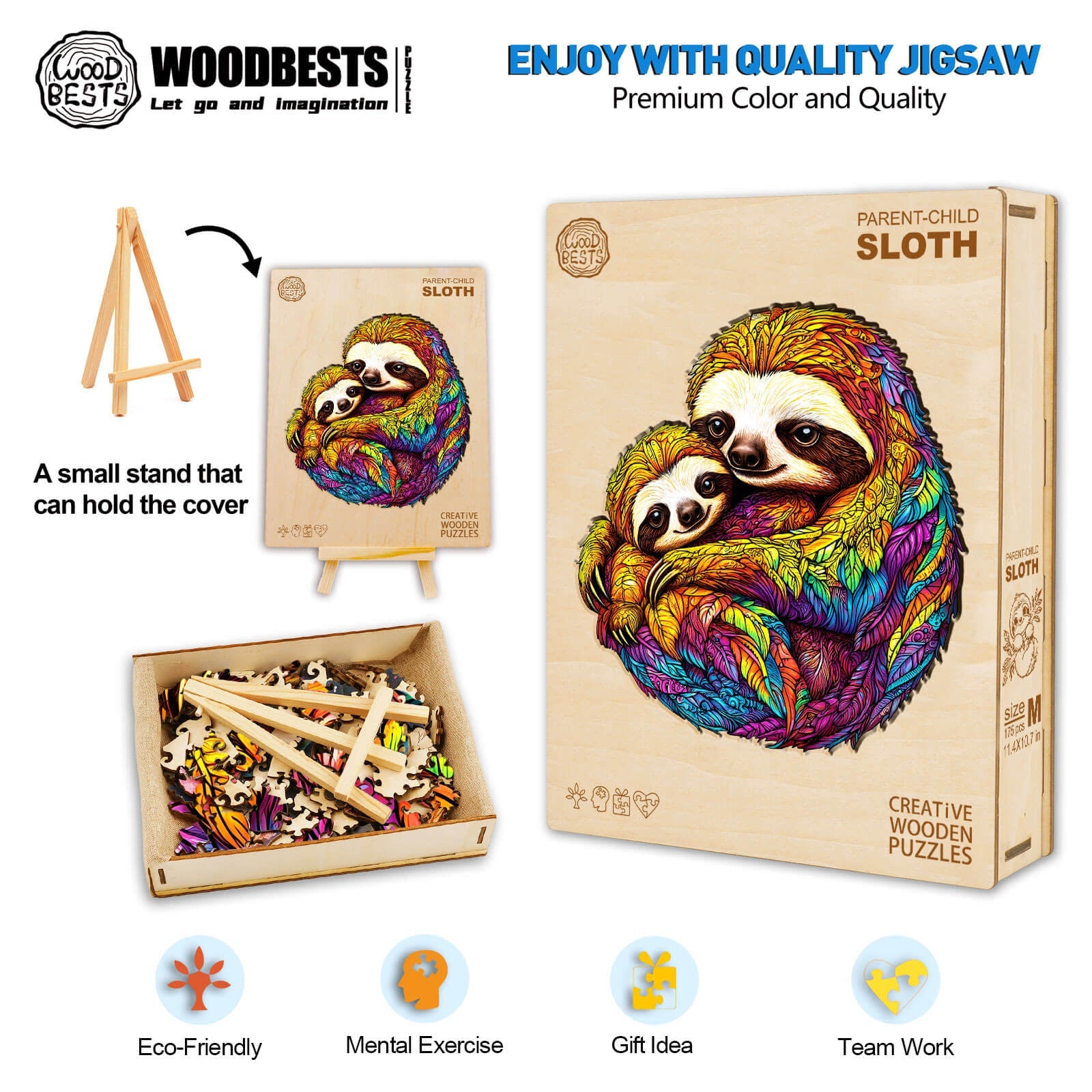 Parent-child sloth wooden jigsaw puzzle for mental exercise, teamwork, and eco-friendly fun.