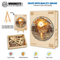 3D Paper Scenery Wooden Jigsaw Puzzle with box, stand, and colorful pieces; perfect for mental exercise and gift idea.