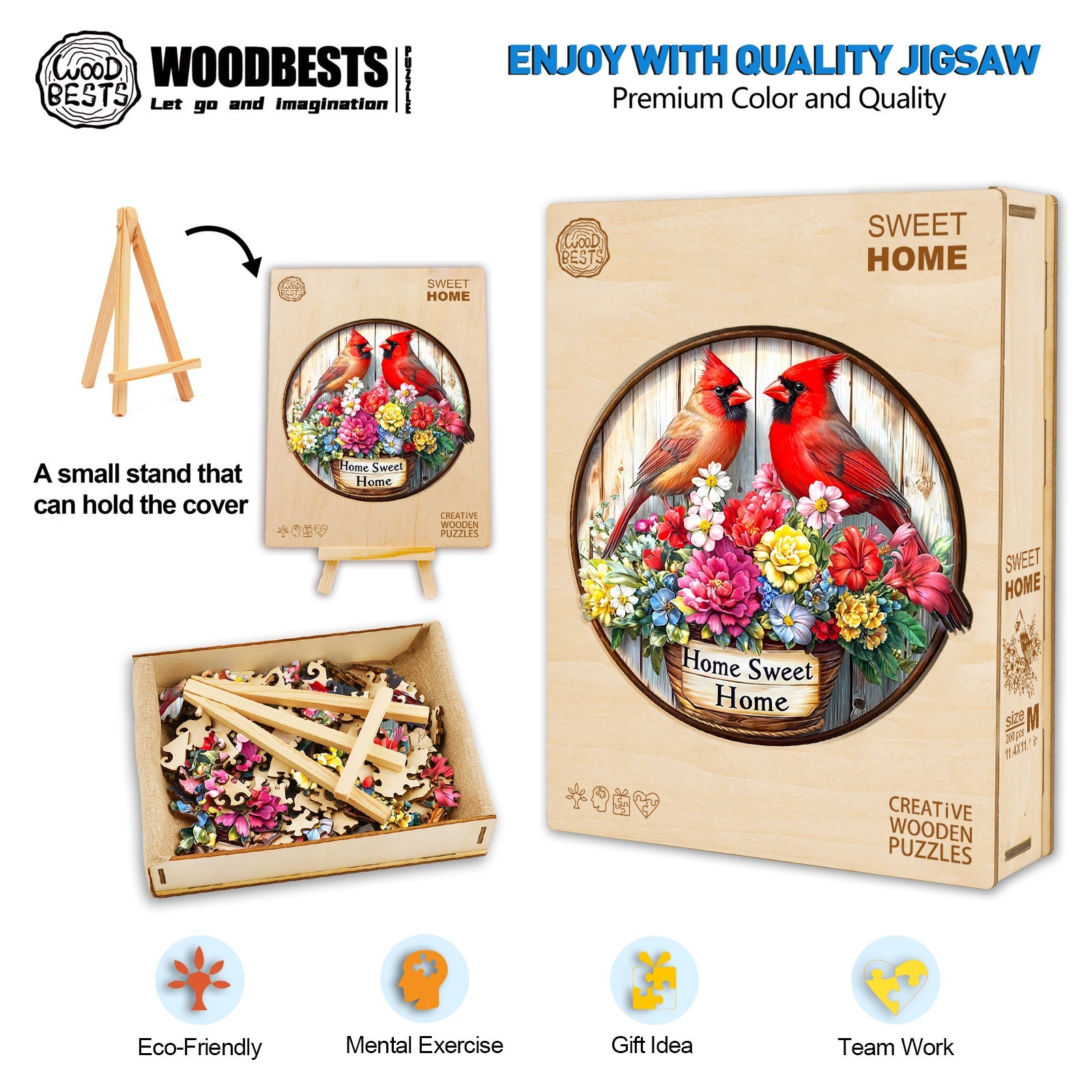 Sweet Home Wooden Jigsaw Puzzle with vibrant colors, eco-friendly materials, and a focus on mental exercise and teamwork.