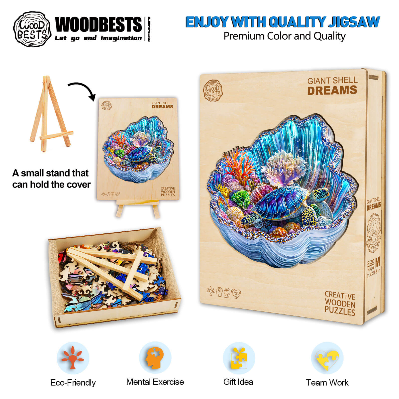 3D Giant Shell Dreams Wooden Jigsaw Puzzle with vibrant colors, eco-friendly materials, and mental exercise features.