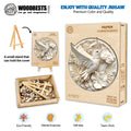 3D Paper Hummingbird-2 wooden jigsaw puzzle showcasing pieces, eco-friendly design, and small stand for display.