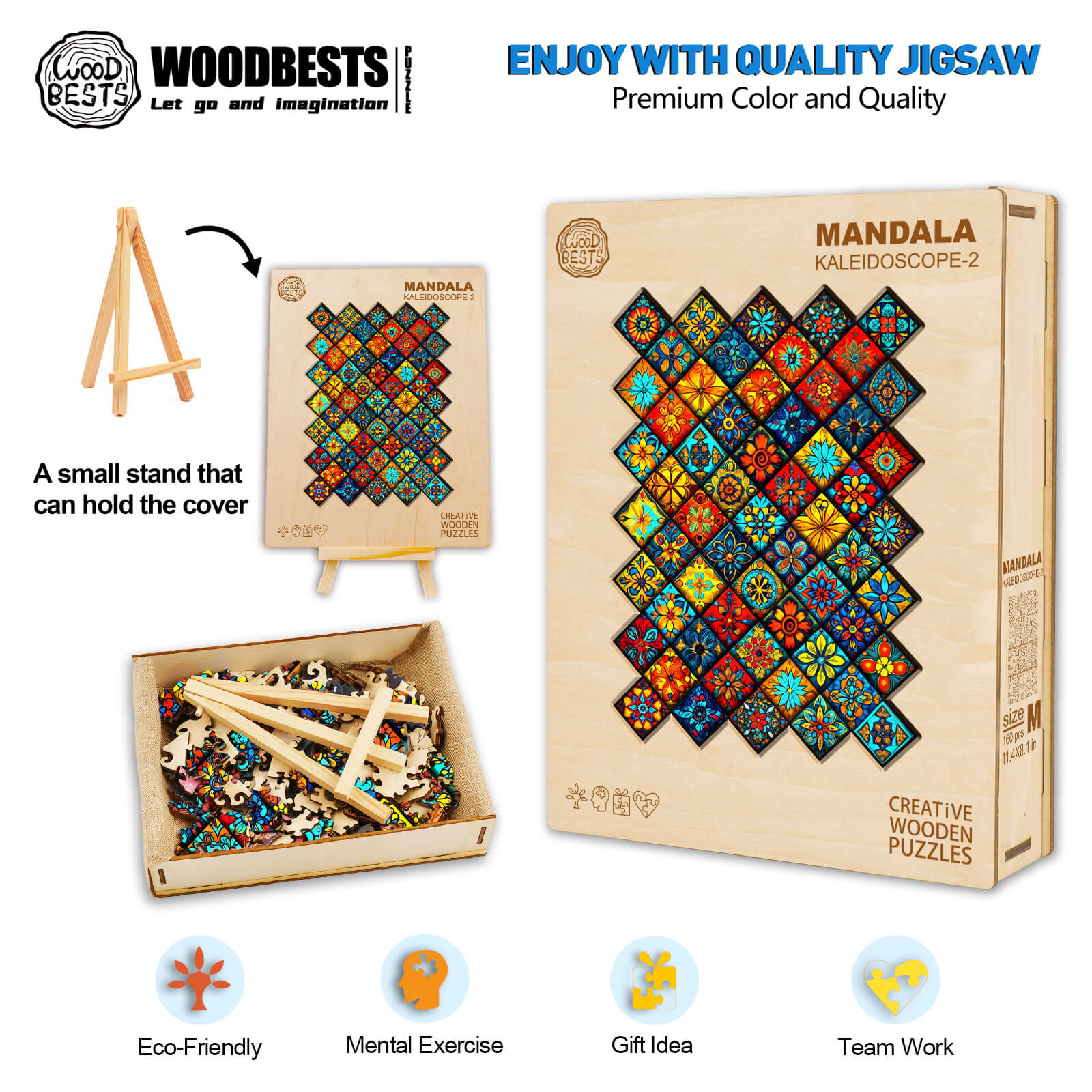 Mandala Kaleidoscope-2 wooden jigsaw puzzle, eco-friendly design, perfect for mental exercise and team activities.