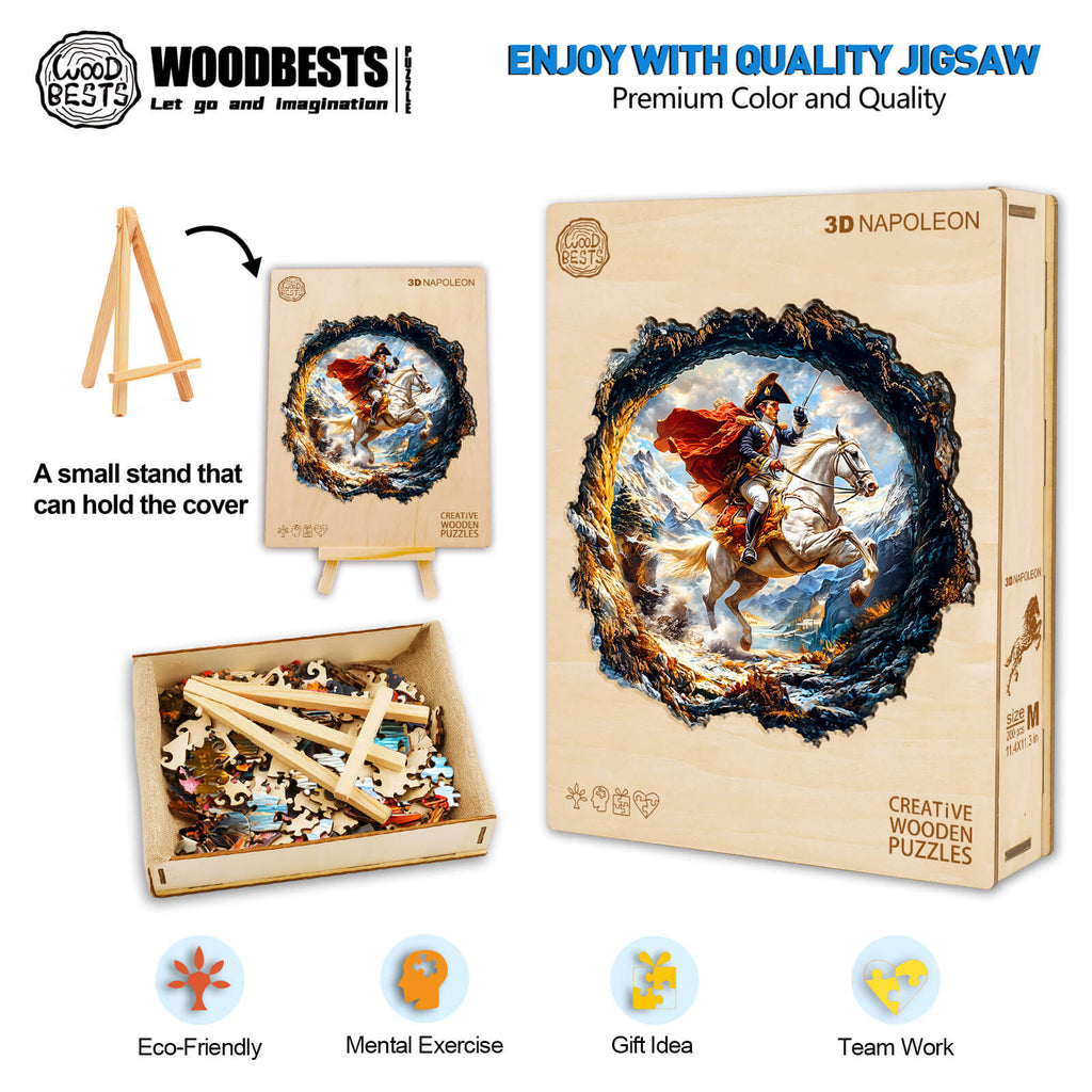 3D Napoleon wooden jigsaw puzzle box with pieces, eco-friendly, mental exercise, great gift idea, promotes teamwork.