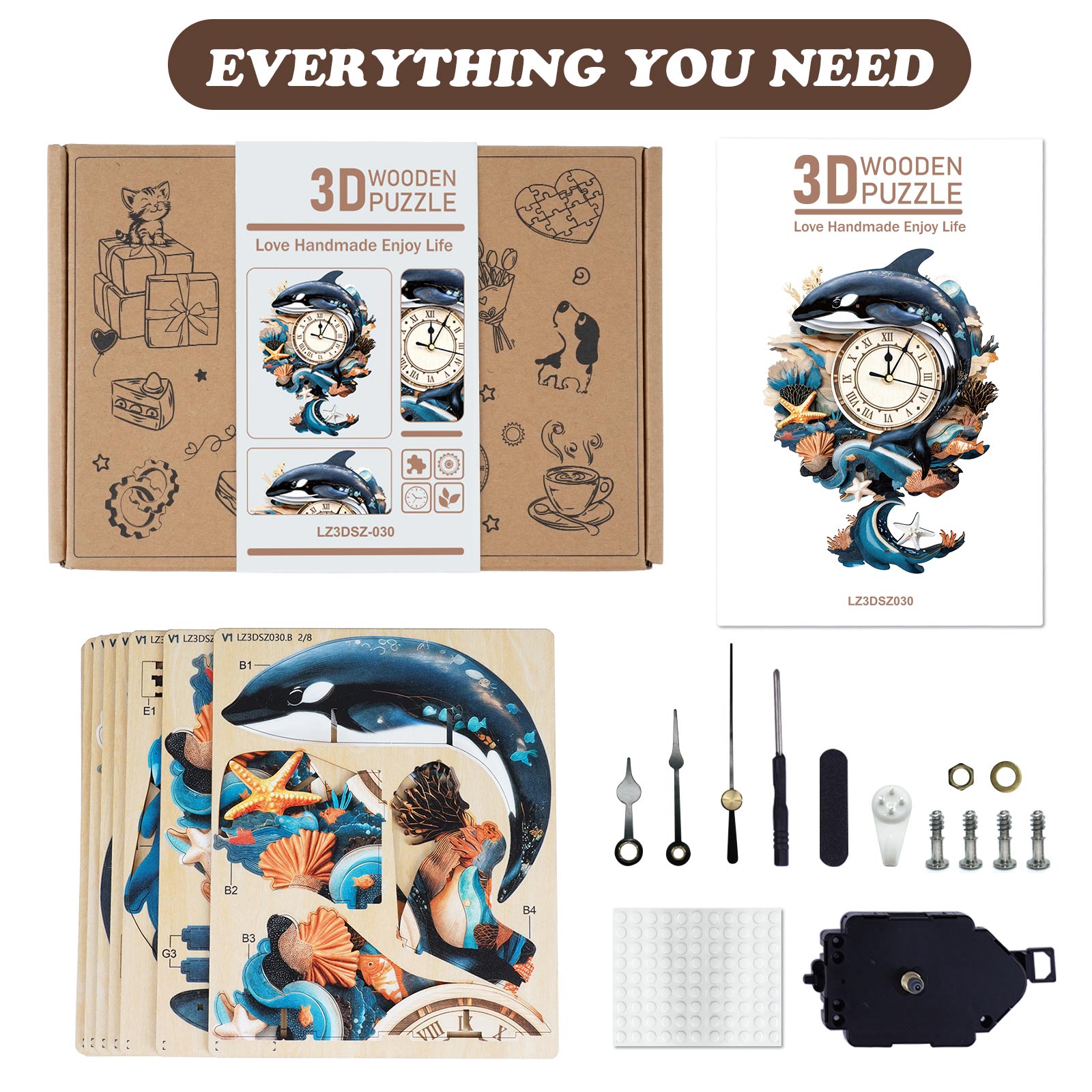 Killer Whale – DIY Wooden Clock, 3D Puzzle Craft Kit