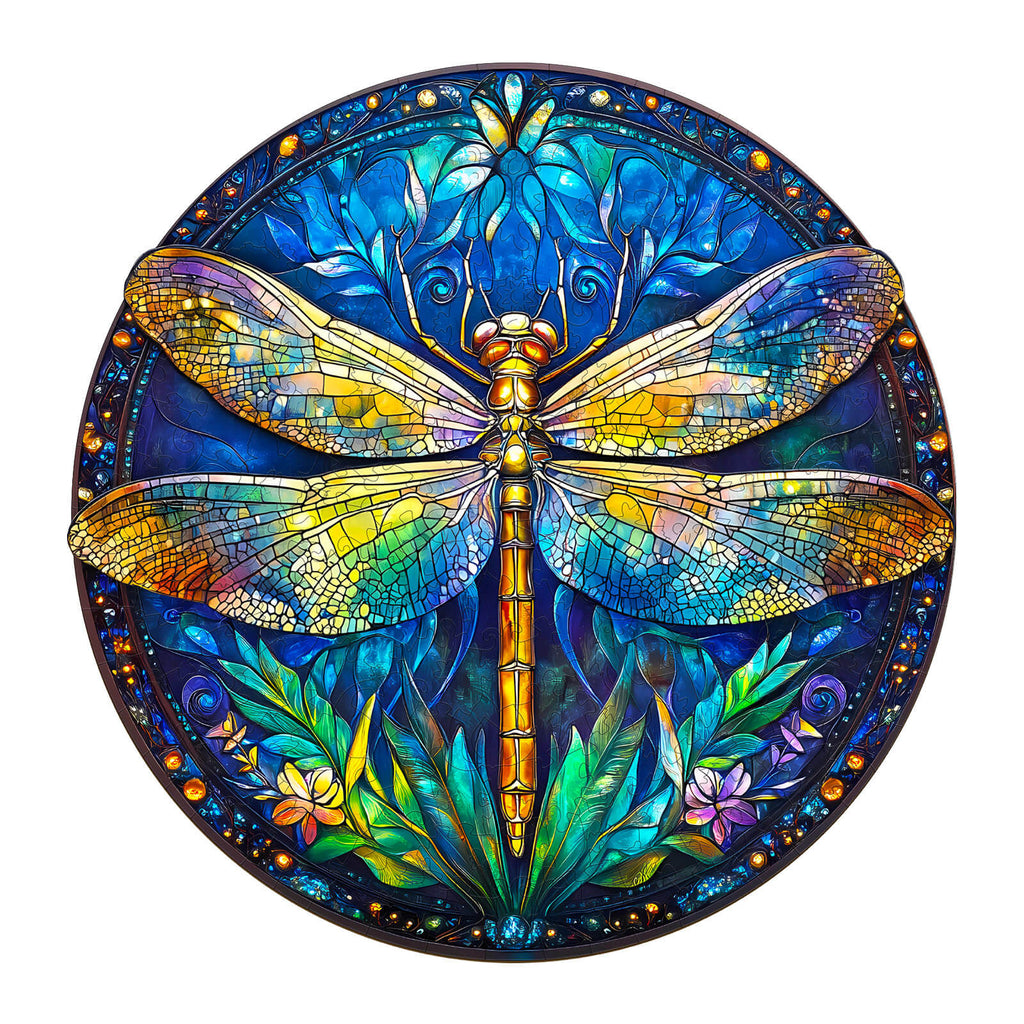 Retro dragonfly Wooden Jigsaw Puzzle