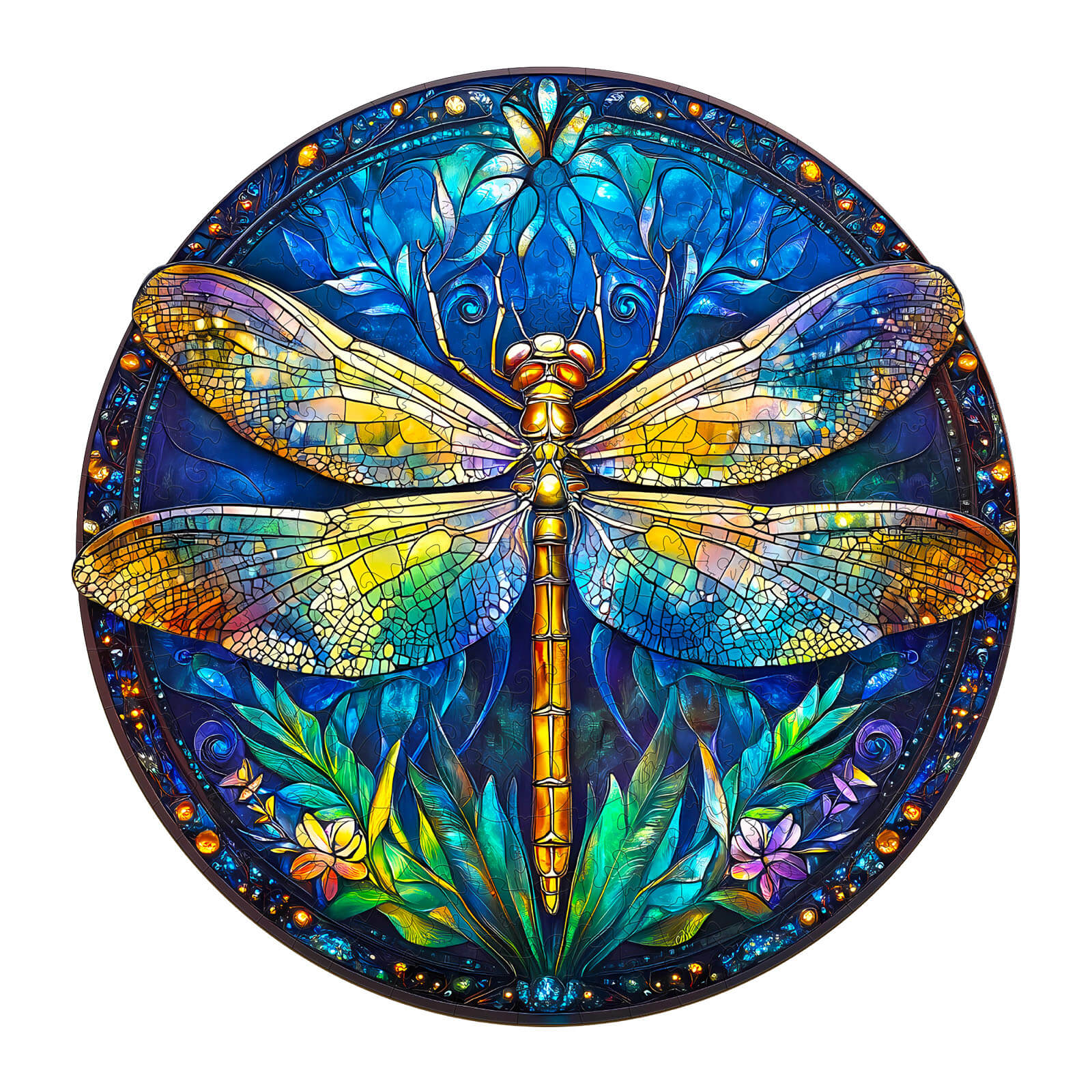 Retro dragonfly Wooden Jigsaw Puzzle