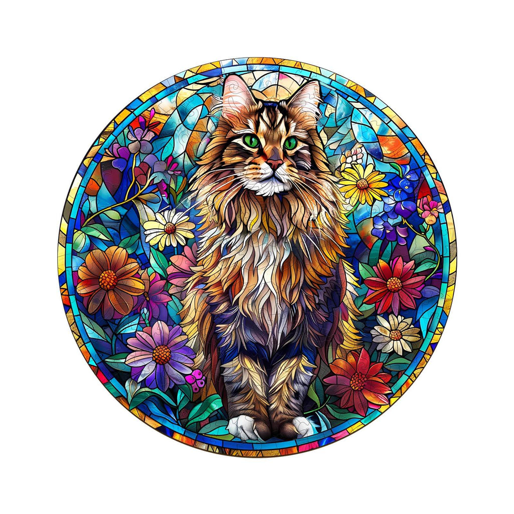 Stained Glass Maine Coon Wooden Jigsaw Puzzle