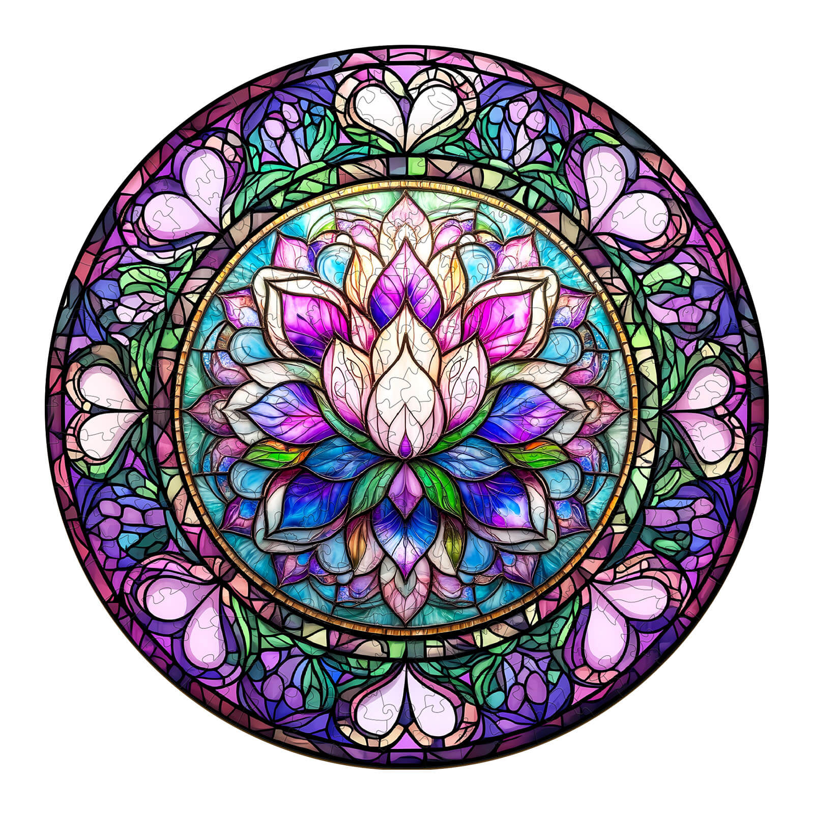 Stained Glass Lotus-1 Wooden Jigsaw Puzzle