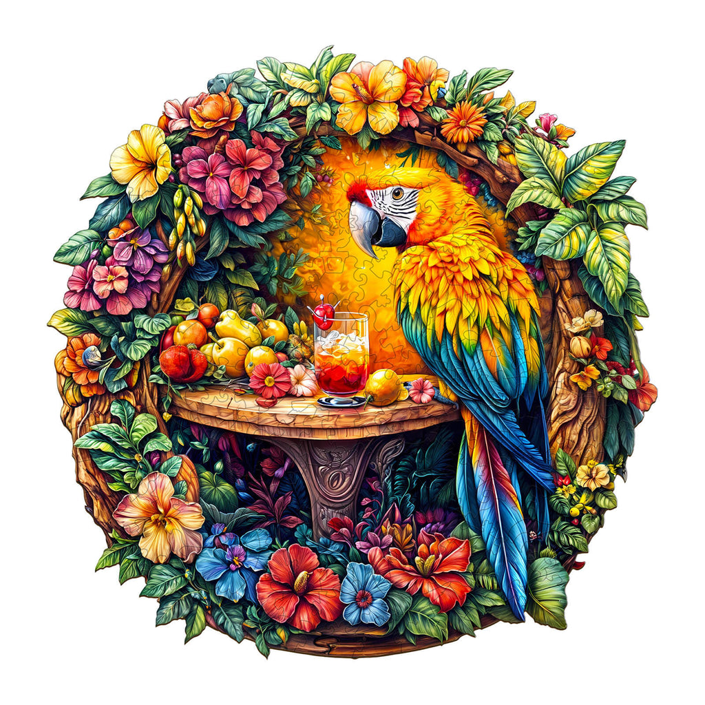 The parrot's tea-2 Wooden Jigsaw Puzzle