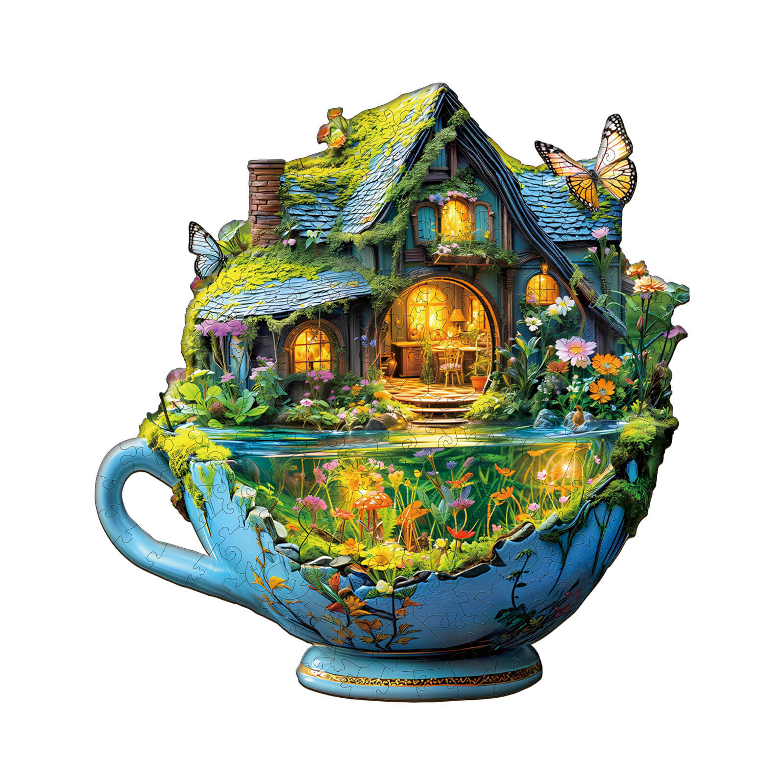 green Field mug Wooden Jigsaw Puzzle