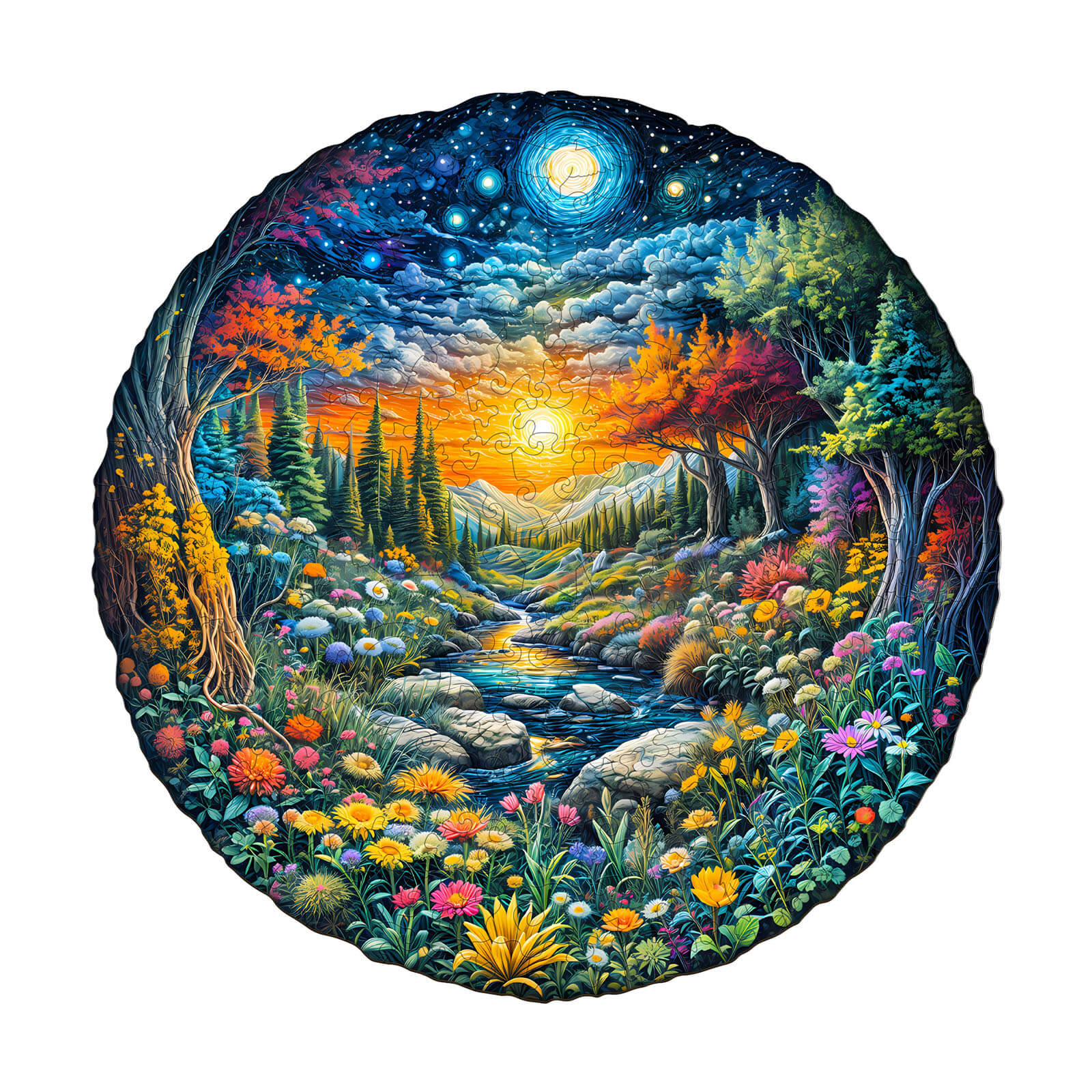 Sun and Moon Forest Wooden Jigsaw Puzzle
