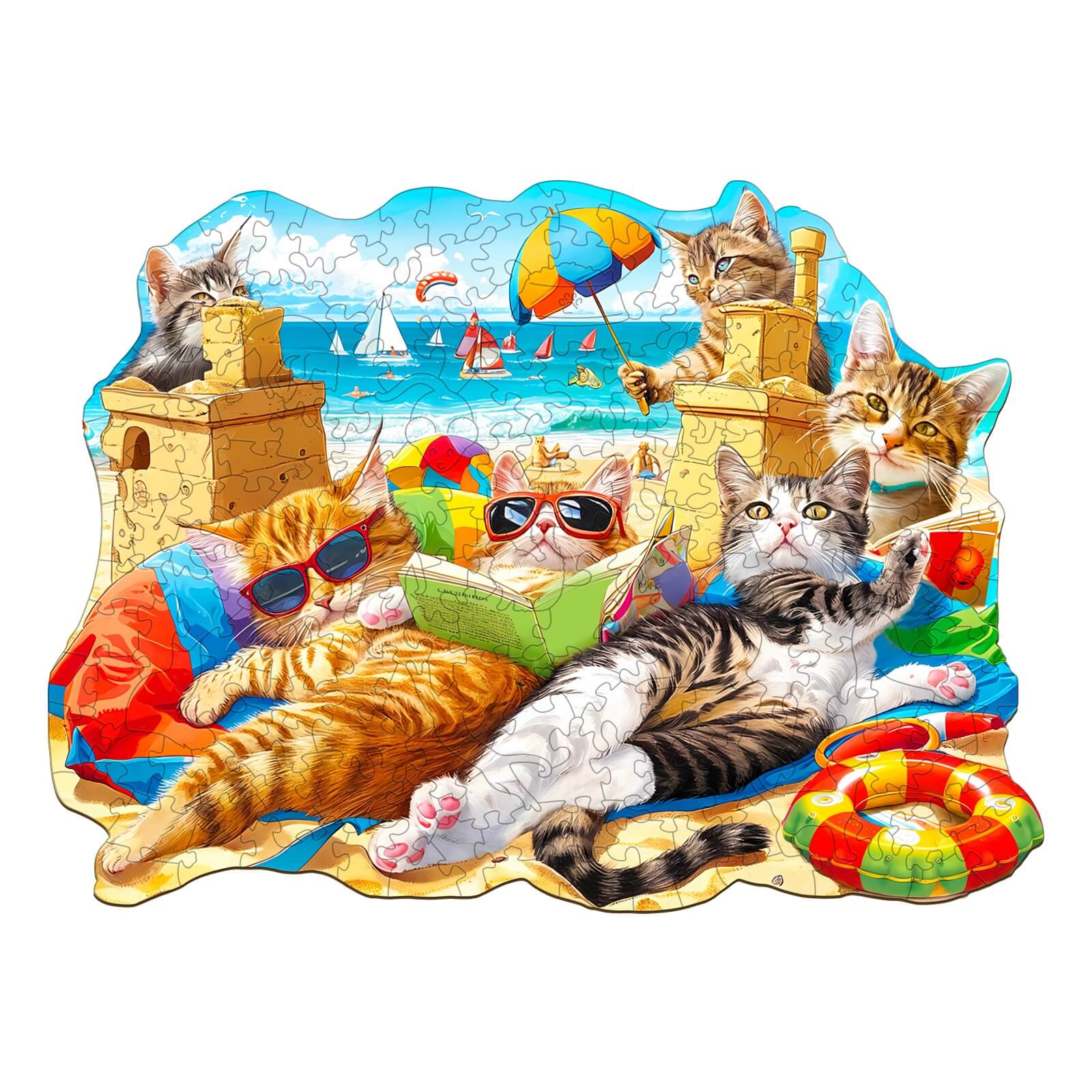 Beach Cat Wooden Jigsaw Puzzle