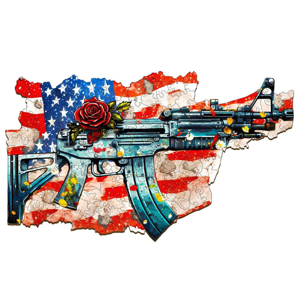 Gun And Rose Wooden Jigsaw Puzzle