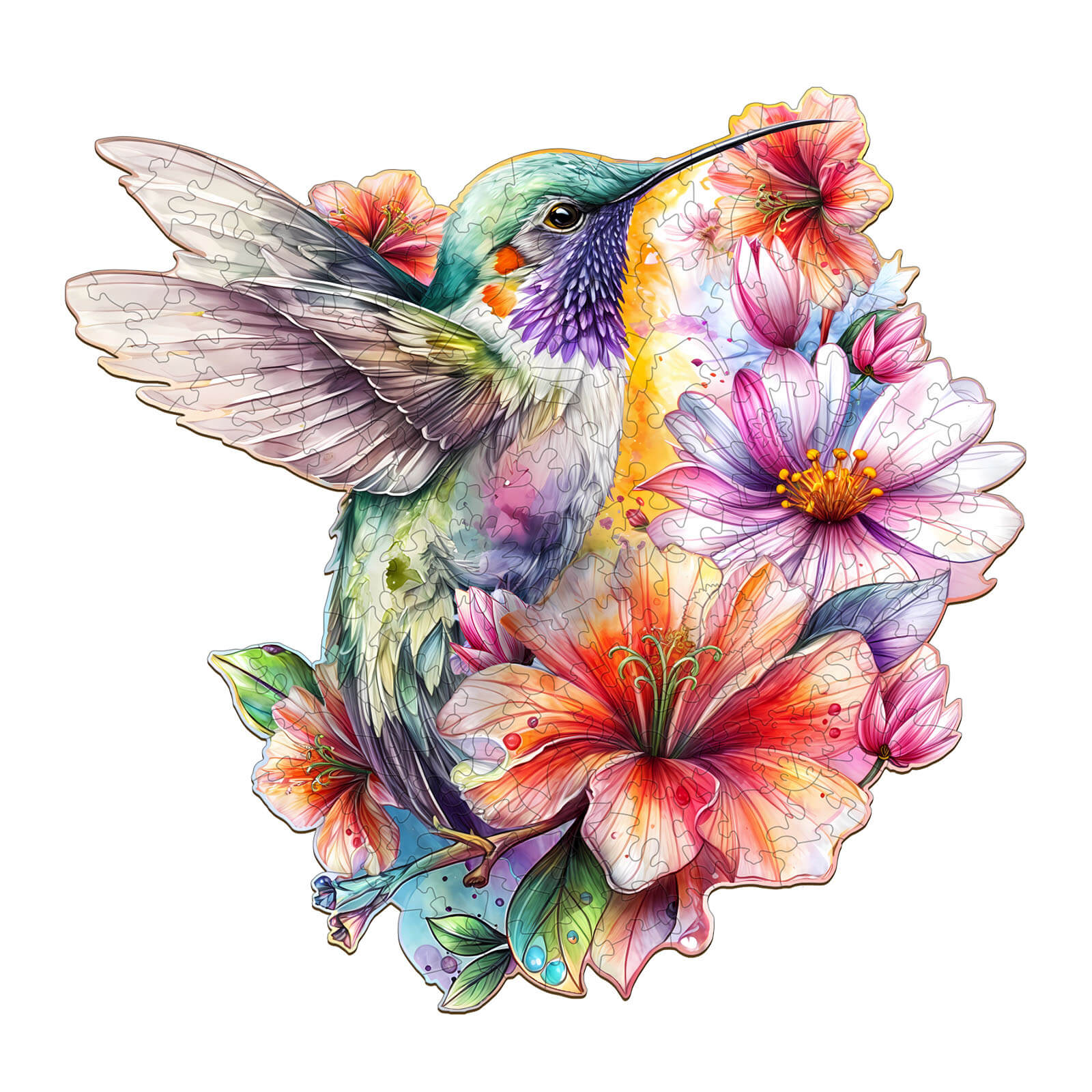 Hummingbirds in Flowers Wooden Jigsaw Puzzle