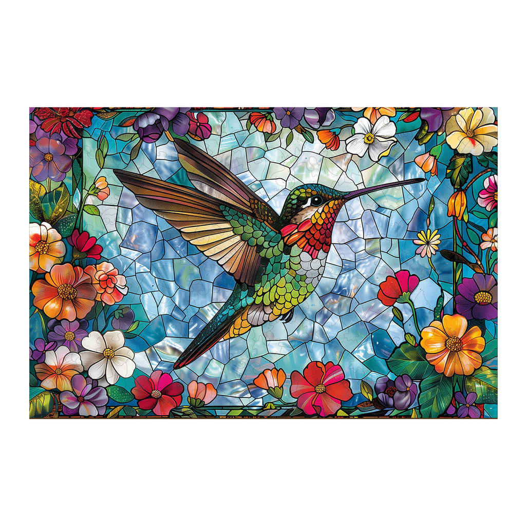 Stained Glass Hummingbird-4 Wooden Jigsaw Puzzle