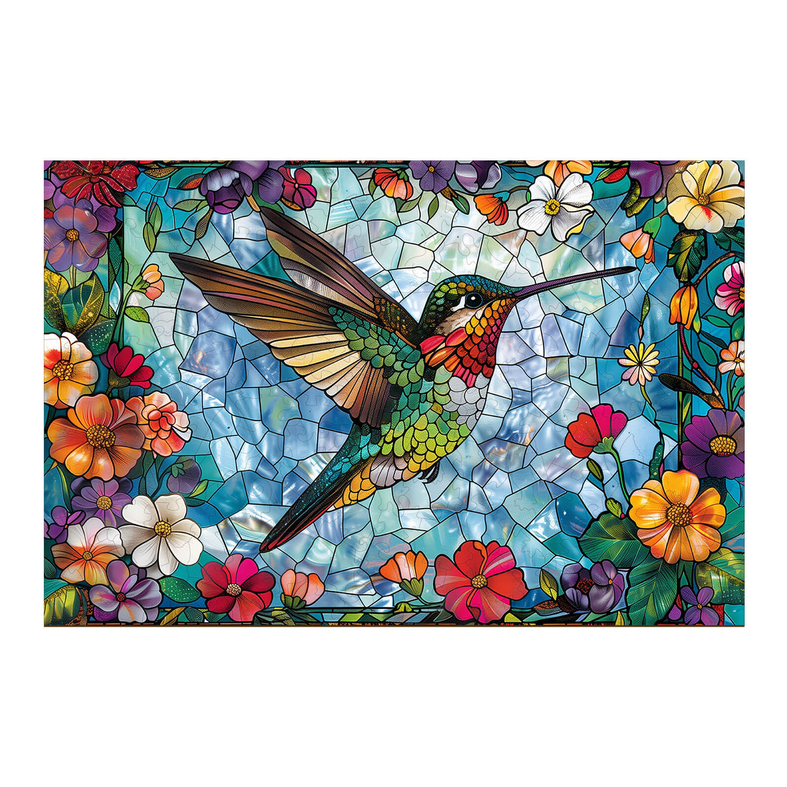 Stained Glass Hummingbird-4 Wooden Jigsaw Puzzle