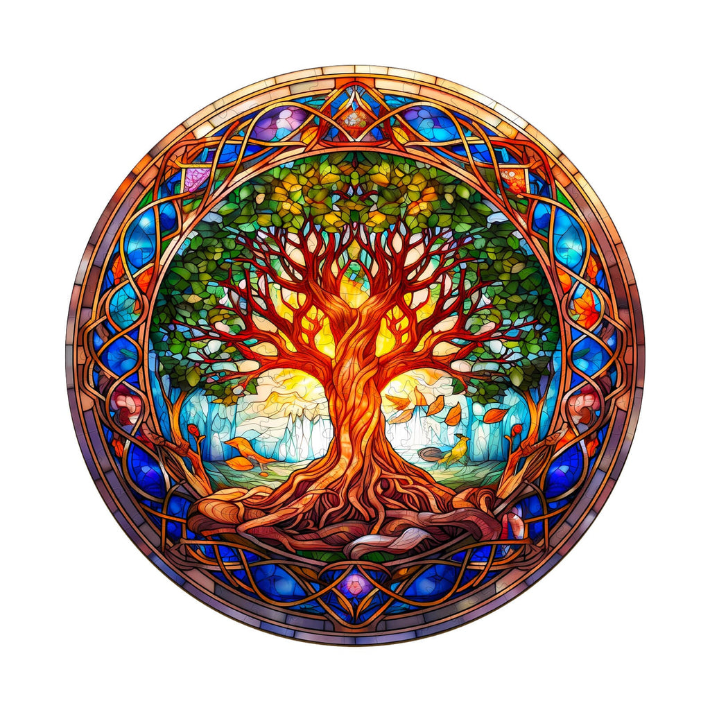 Stained Glass Tree of Life Wooden Jigsaw Puzzle