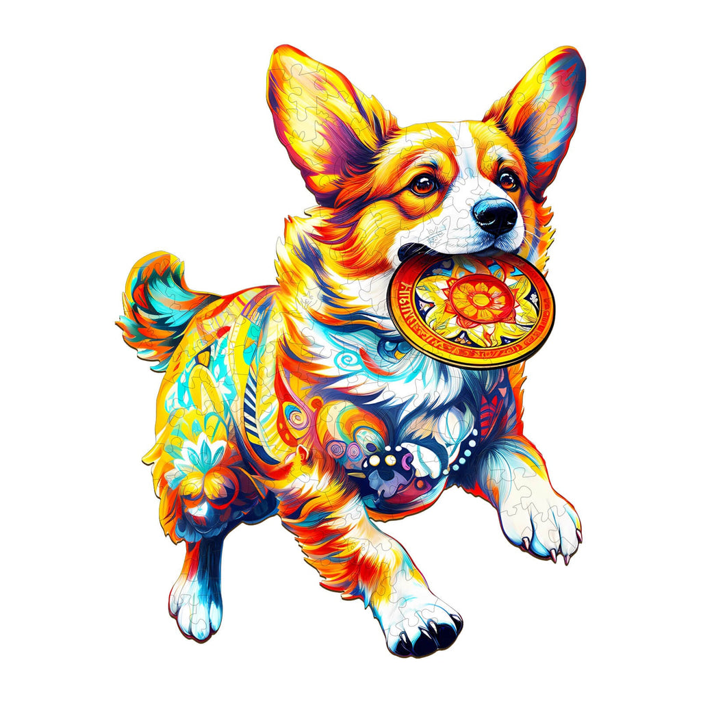 Dog Playing with Toys Wooden Jigsaw Puzzle